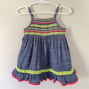 Cat & Jack | Embroidered Cotton Chambray Tank Sundress | Blue/Yellow/Pink | 18 M